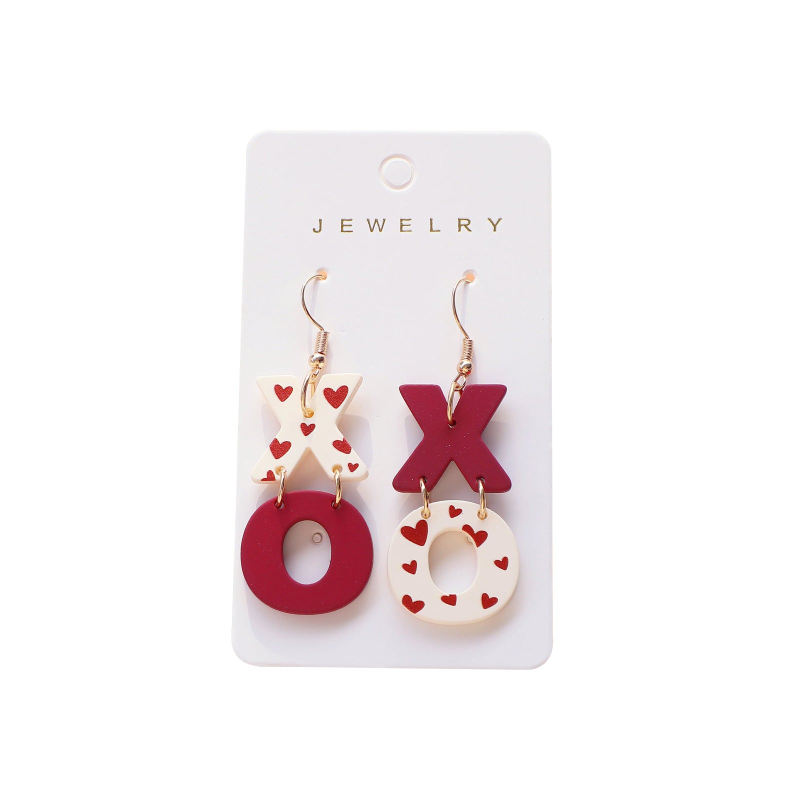 Wholesale Valentine's Day acrylic paint XO wine red contrast heart earrings